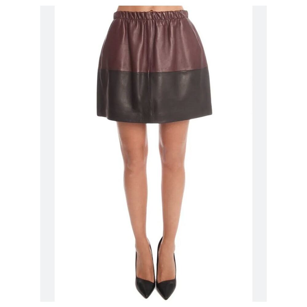 VINCE COLOR-BLOCK GENUINE LEATHER SKIRT XS